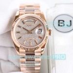 AAA Swiss Replica Rolex Day-Date 36mm BJ 2836 watch Full Iced Face with Rose Gold